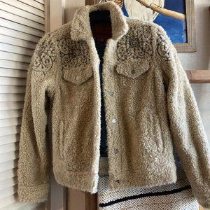 Lucky Brand Shearling Floral Design Jean Jacket